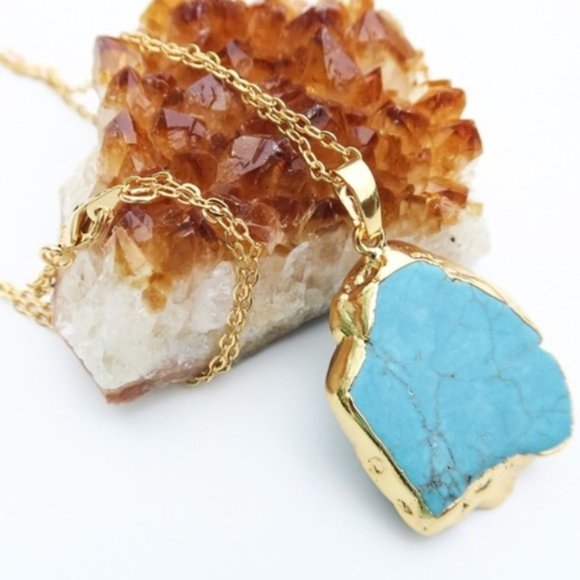 Twilight Gypsy Collective Jewelry - 24 KT Gold Plated Genuine Turquoise Stone Necklace